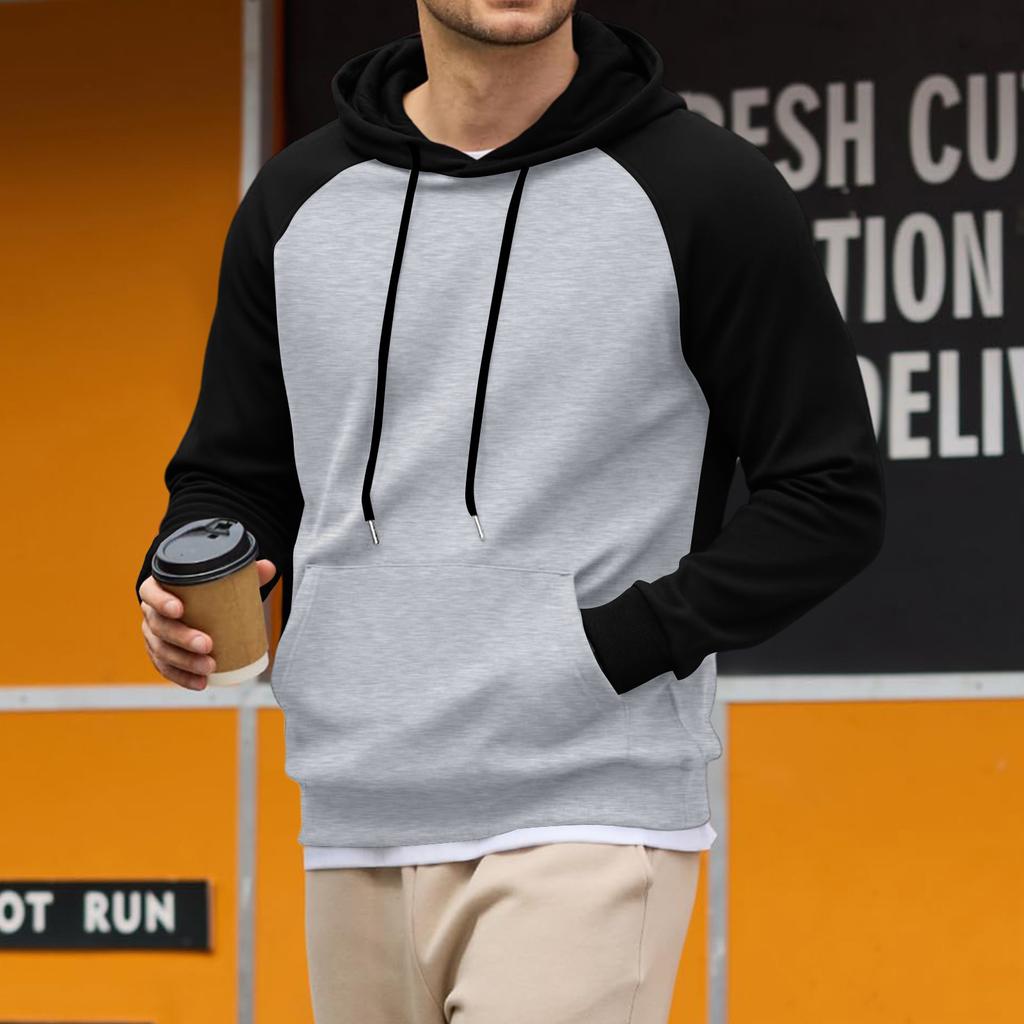 Men's Casual Loose Fit Color Block Hoodie, Long Sleeve Pullover Sweatshirt for Fall and Winter