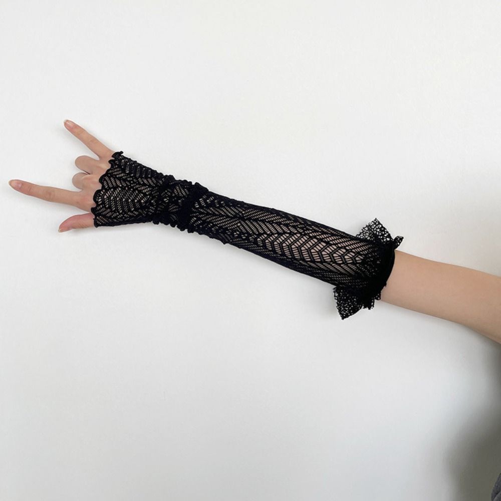 New Lace Fingerless Gloves Anti-UV Sunscreen Arm Sleeves Elastic Mesh Arm Guard Women