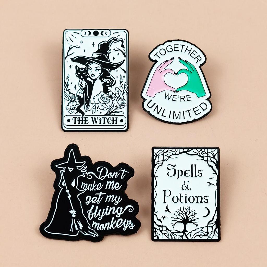 Witch-Themed Dark Night Brooch: Versatile Alloy Cartoon Badge for Clothing Accessories