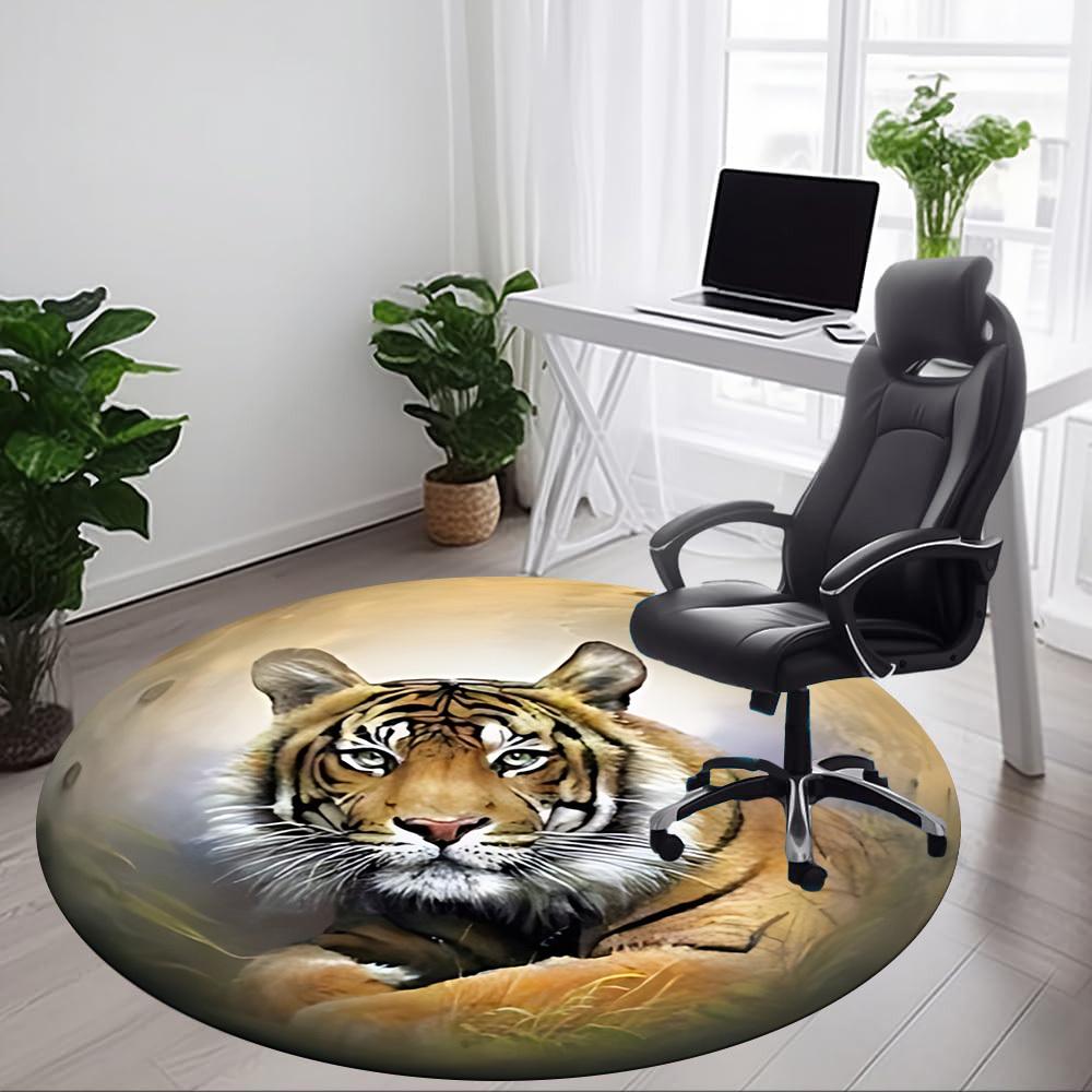 1pc Tiger Print Chair Carpet for Office Non-Slip, Machine Washable Rug for Office - Holiday DecorMachine Made yy251029023