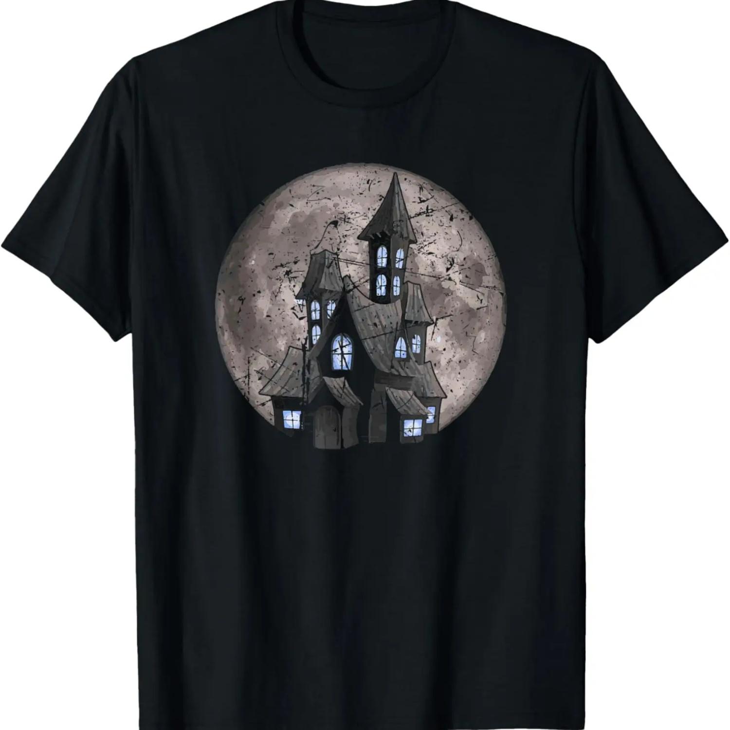 Creepy House And Halloween Moon Scary Old House Costume T-Shirt S
