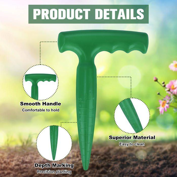 Plantoir à bulbes jardinière vert avec poignée T et échelle de mesure - plantation précise