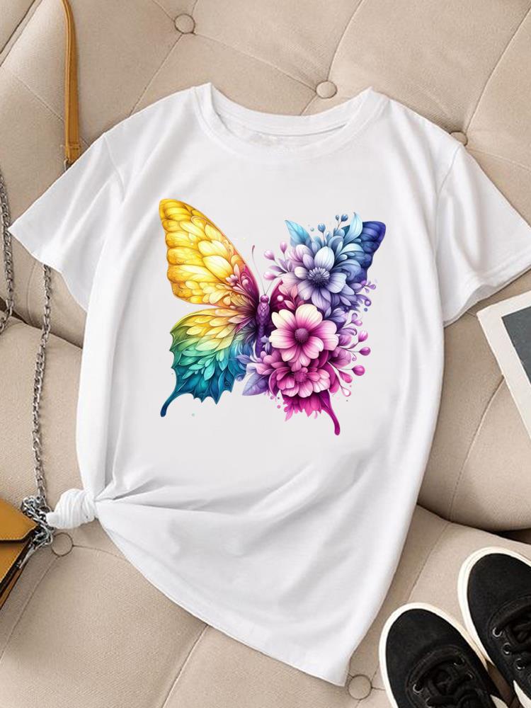 (Asian Size) Clothing Women Fashion Tee Top Lovely Flower Trend  Female T Shirt Woman Print Short Sleeve Graphic T-shirts