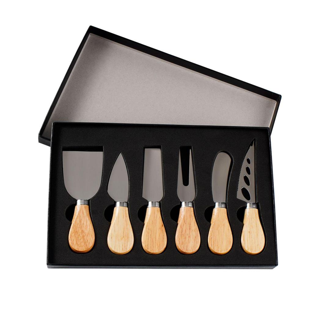 Stainless Steel Cheese, Butter, and Pizza Knife Set with Wooden Handle
