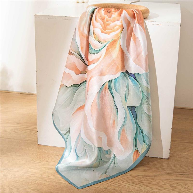 65*65CM 100% mătase dud eșarfă pătrată pictură în ulei eșarfe de lux cu protecție solară șal batic cadou