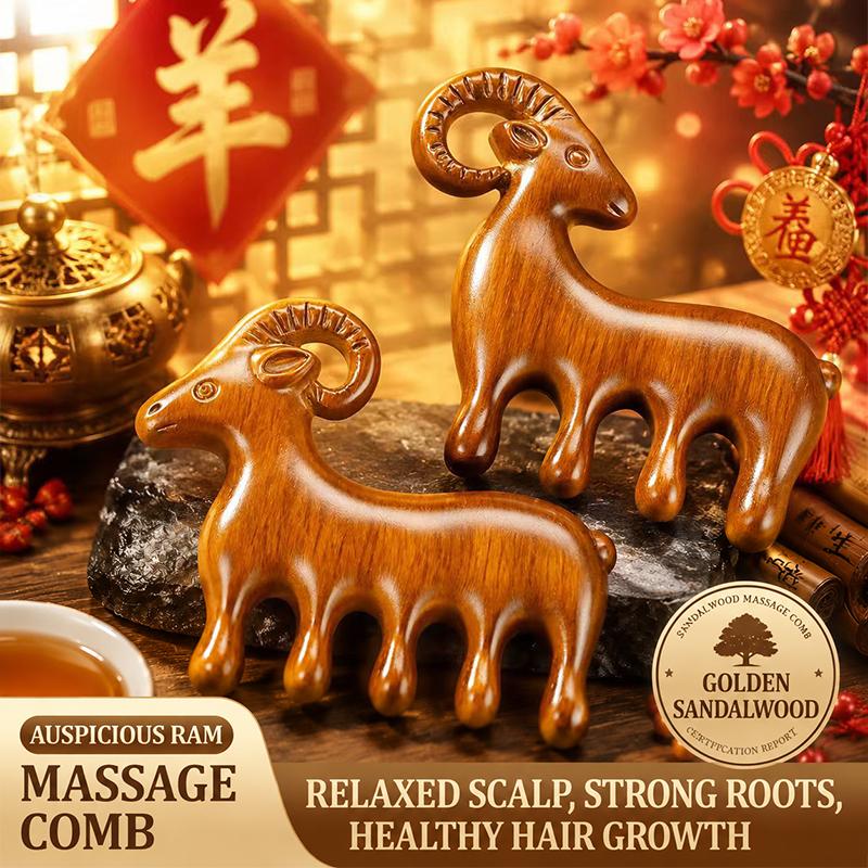 Sandalwood Goat Shaped Massage Comb Smooth Rounded Teeth Scalp Soothing For Daily Hair Care Home Relaxation