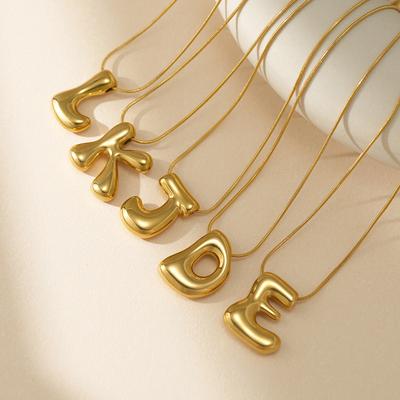 CARLIDANA Initial Stainless Steel Women Gold Plated Bubble Balloon Letter Personalized Round Snake Chain Chunky Necklace