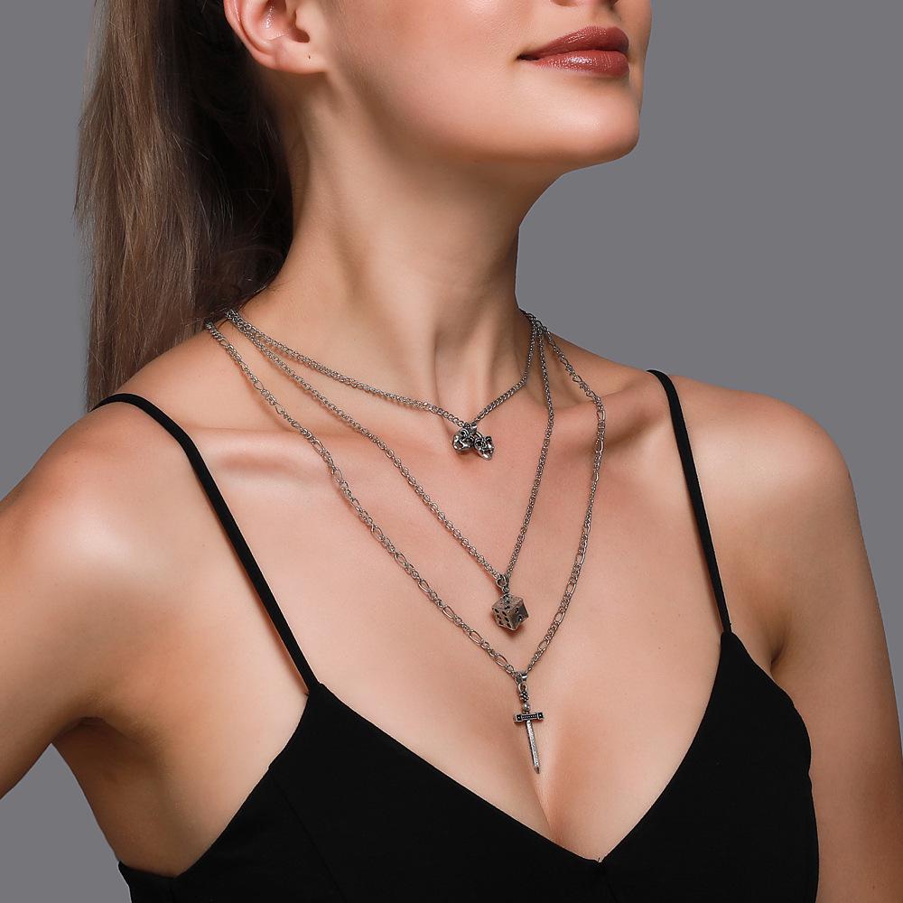 Star & Moon Multi-Layer Alloy Necklace - Hip-Hop Style Portrait Clavicle Chain