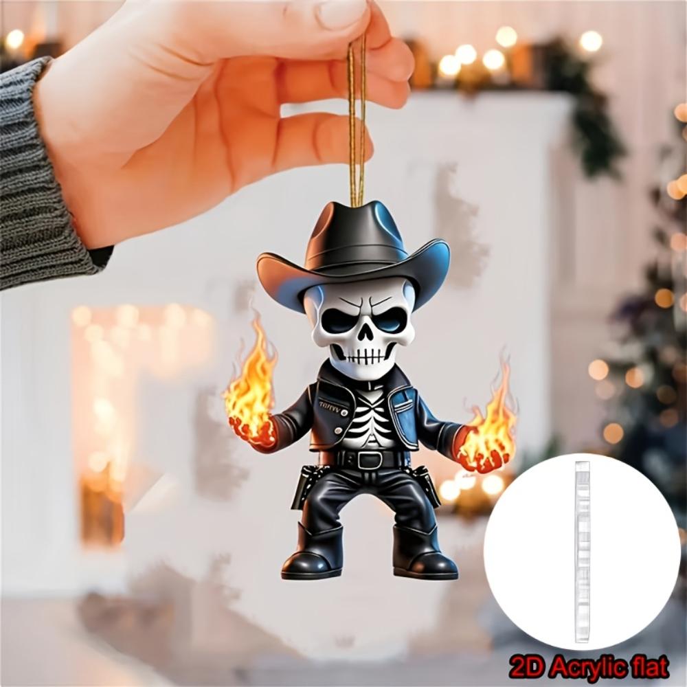 2D Flat Pendant Skull Denim with Flame, Multi-Purpose Auto Accessories Christmas Halloween Decorative Backpack Ornaments and Key Chains Gift Pendants