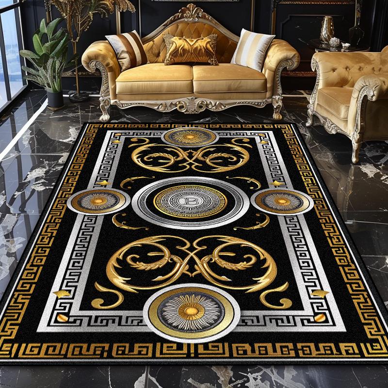 European Luxury Washable Black Large Area Rugs Marble Decoration Home Sofa Living Room Carpet Bedroom Non-slip Plush Floor Mats