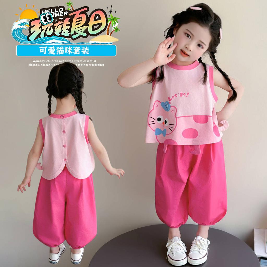 Girls' Summer Set 2026 New Children's Summer Dress Sleeveless Tank Top Two Piece Set Baby Fashionable Summer Thin Clothes