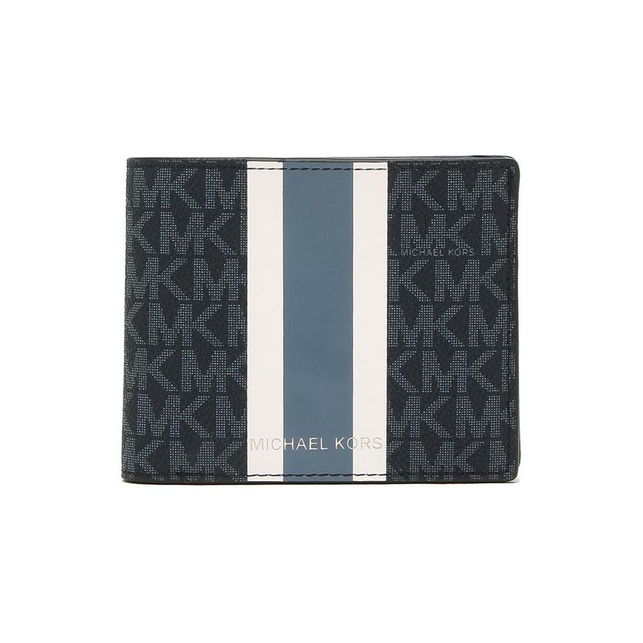 

Michael Kors Logo Stripe Double Fold Coated Canvas Wallet Men wallet Blue 36H1LGFF1B-ADMIRAL Basic Set (Bag+Box)