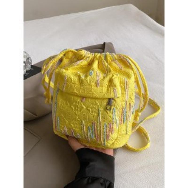 

Модная сумка-ведро с радужными полосками и вышивкой, плиссированная, на одно плечо, сумка через плечо жёлтый