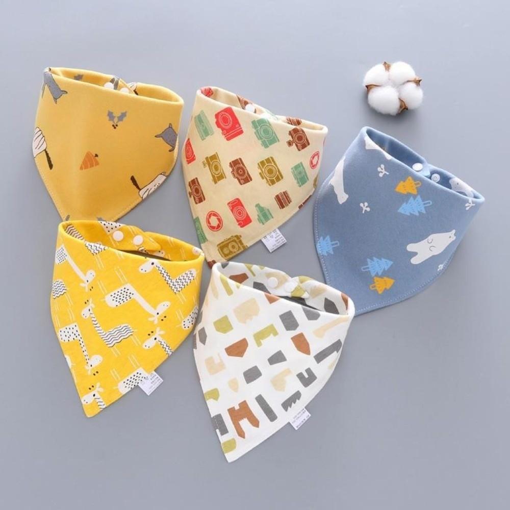 5PCS/SET Triangle Design Cotton Bibs Cartoon Print Saliva Towel Cute Feeding Bibs Newborn Feeding