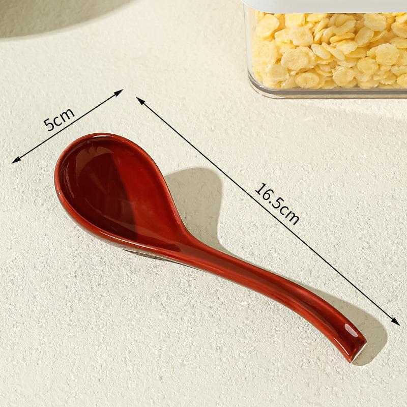1-Piece Asian Soup Spoon, Ceramic Chinese Style Spoons Ramen Spoon Retro Porcelain Spoon, 6.5 inches