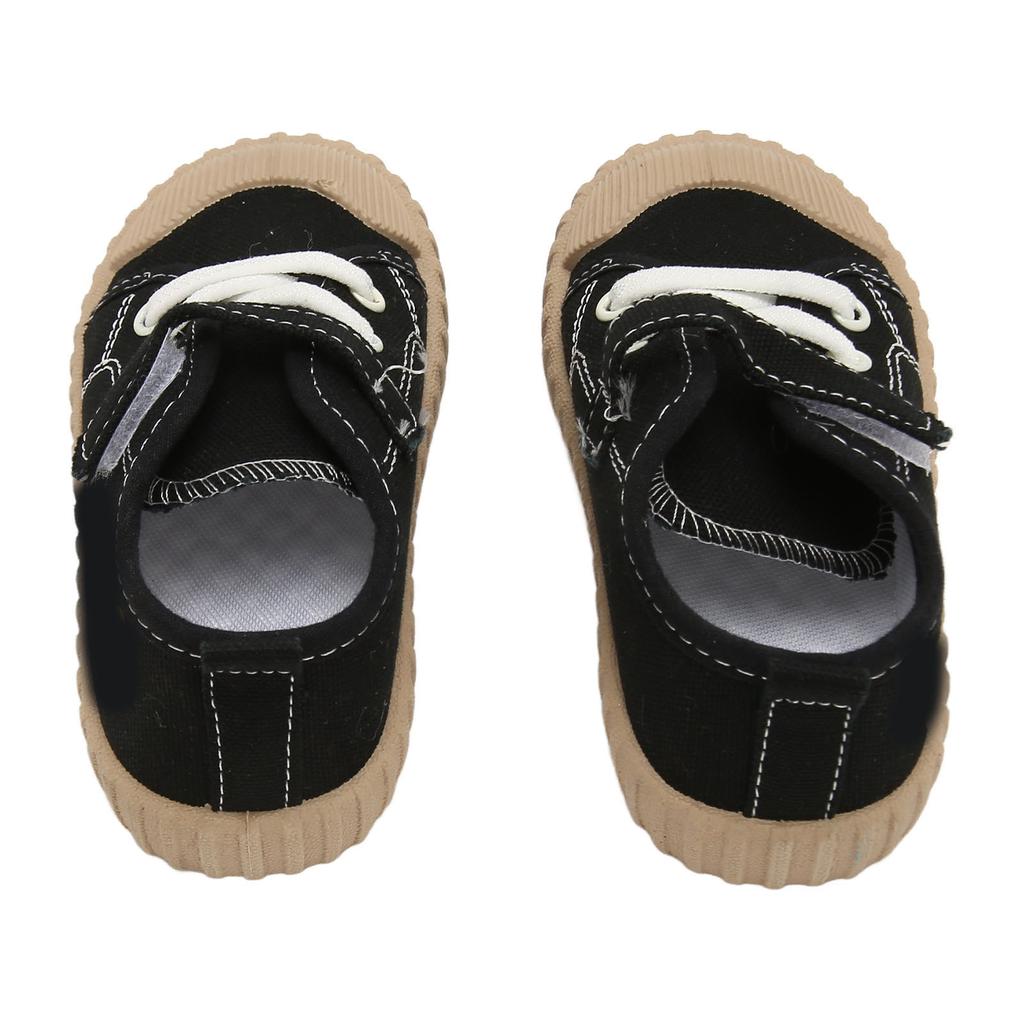 Baby Canvas Walking Shoes Cartoon Animal Lace Up Anti Slip Breathable Infant Walking Sneakers Black Black 22