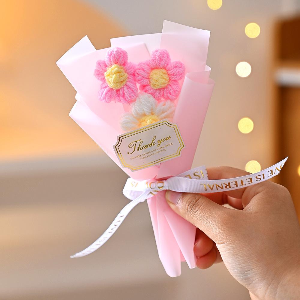 

Mini Crochet Puff flower Artificial Flower Bouquet Handmade Knitted Flowers Wedding Party Decor Graduation Holiday gifts 10X17CM