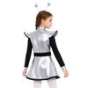 Girls Alien Costume Set Patchwork Metallic Dress Mock Neck Long Sleeve Built In Shorts Matching Hair Hoop