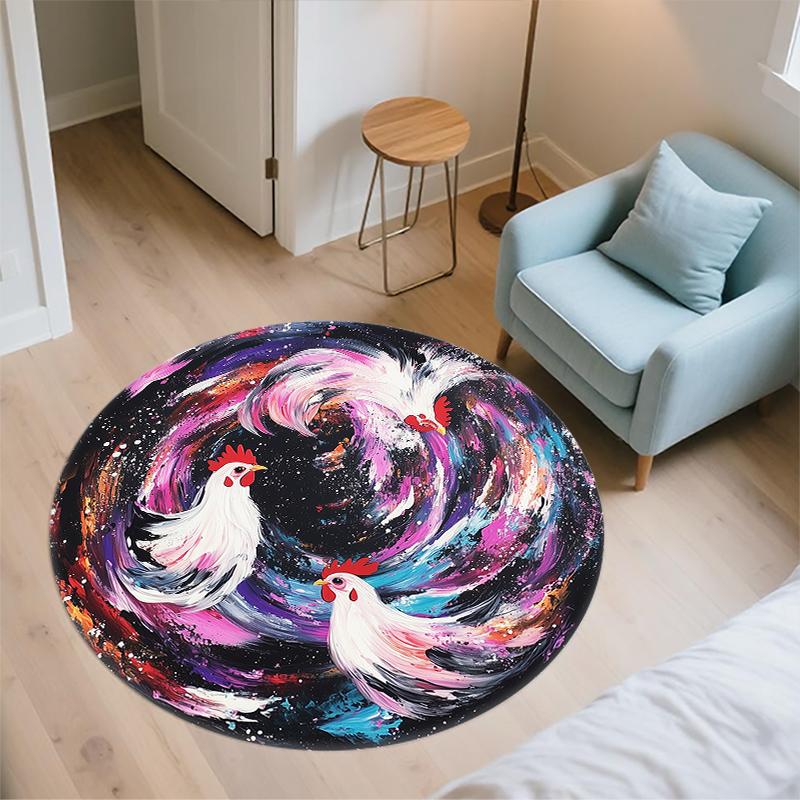 Rooster Pattern Round rug,Carpet Rug for Living Room Bedroom Sofa Playroom Decor,Non-slip Floor Mat,Holiday Gifts and Birthday Gifts.