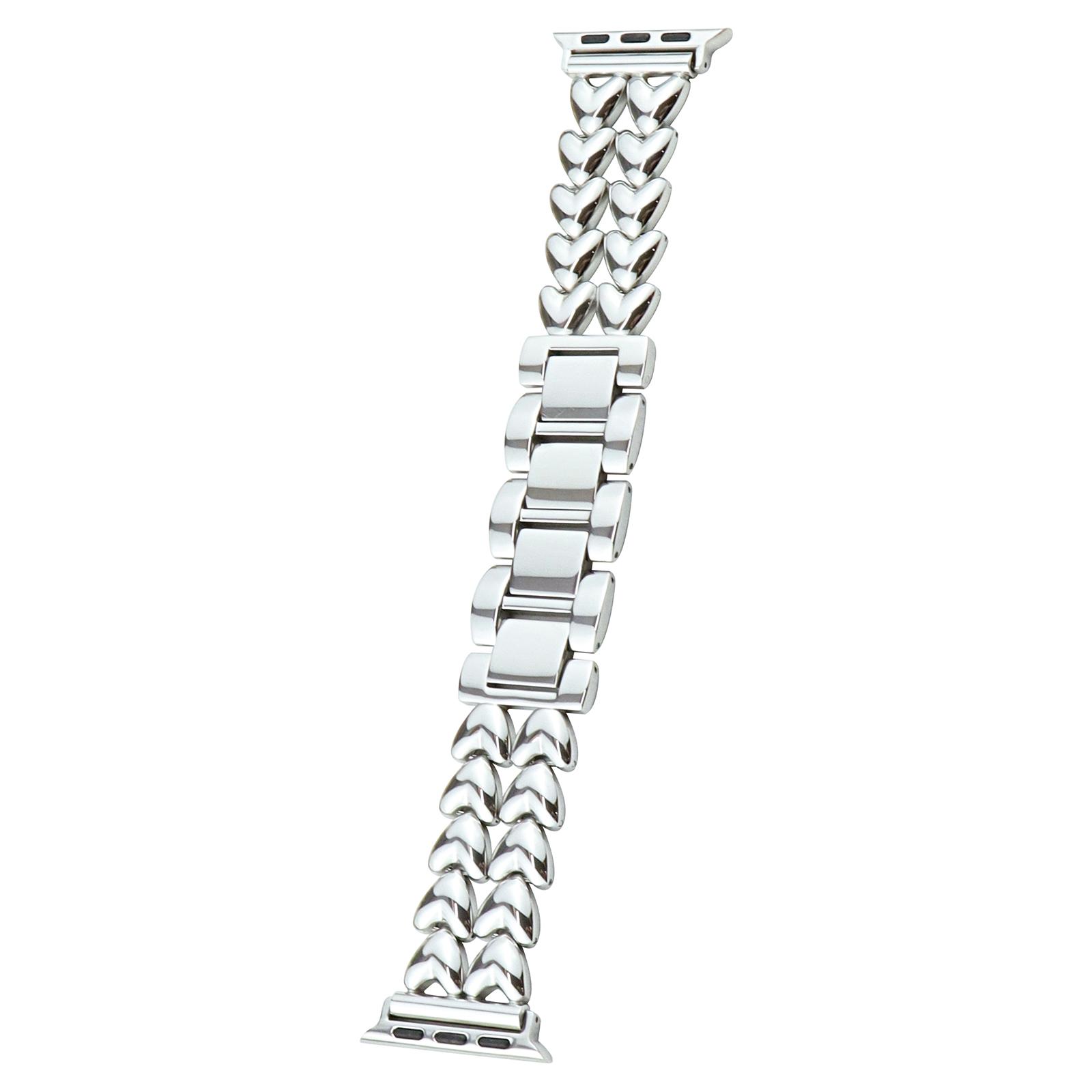 

For Apple Watch 10 46mm/Ultra 2/Ultra 49mm/9 8 7 45mm/SE (2023) SE (2022) SE 6 5 4 44mm/3 2 1 42mm Stainless Steel Heart Watch Band Silver