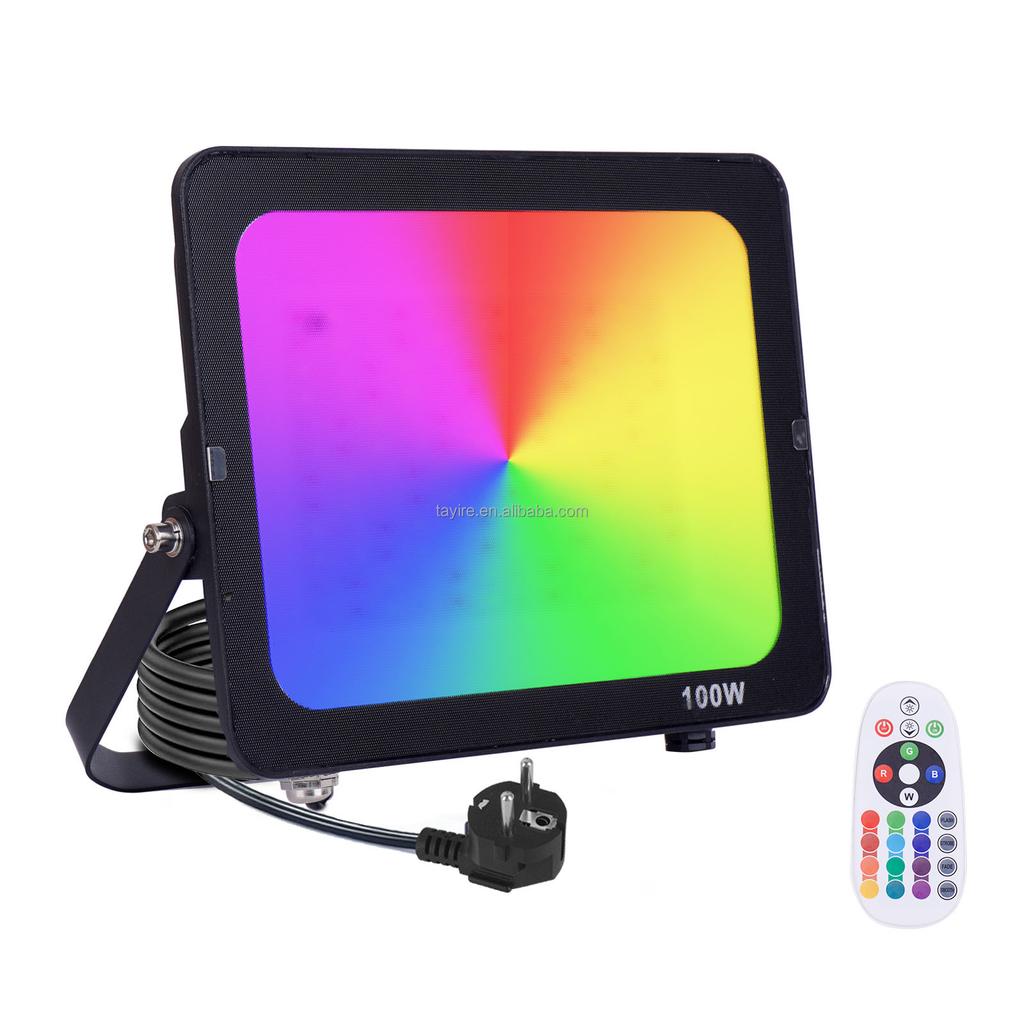 European Stock RGB Led Floodlight with EU Plug 50W 100W Multicolor Remote Control Memory Function 16Modes Led Lamp RGB Projector