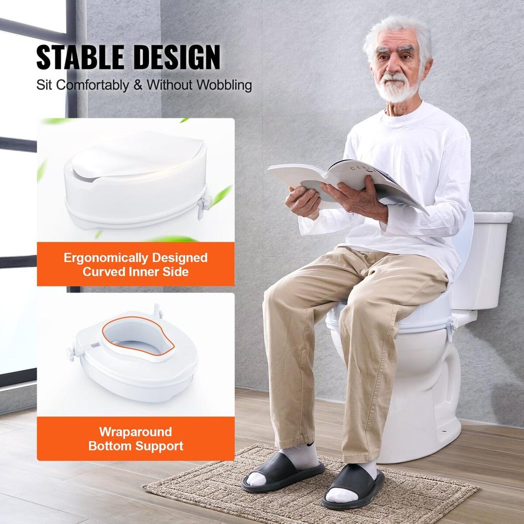 Raised Toilet Seat, 5" Height Raised, 300 lbs Weight Capacity, Universal Toilet Seat Riser, Screw Rod Locking, with Toilet Seat, for Elderly,