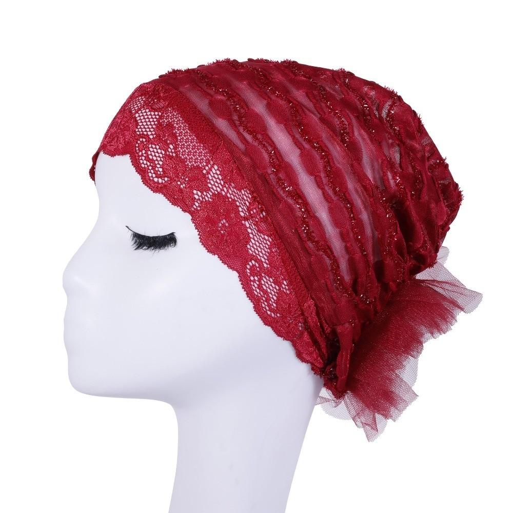 

Full Coverage Bonnet Hat Lace Flower Headband Cap Fashion Postpartum Cap Women Headwear червоний