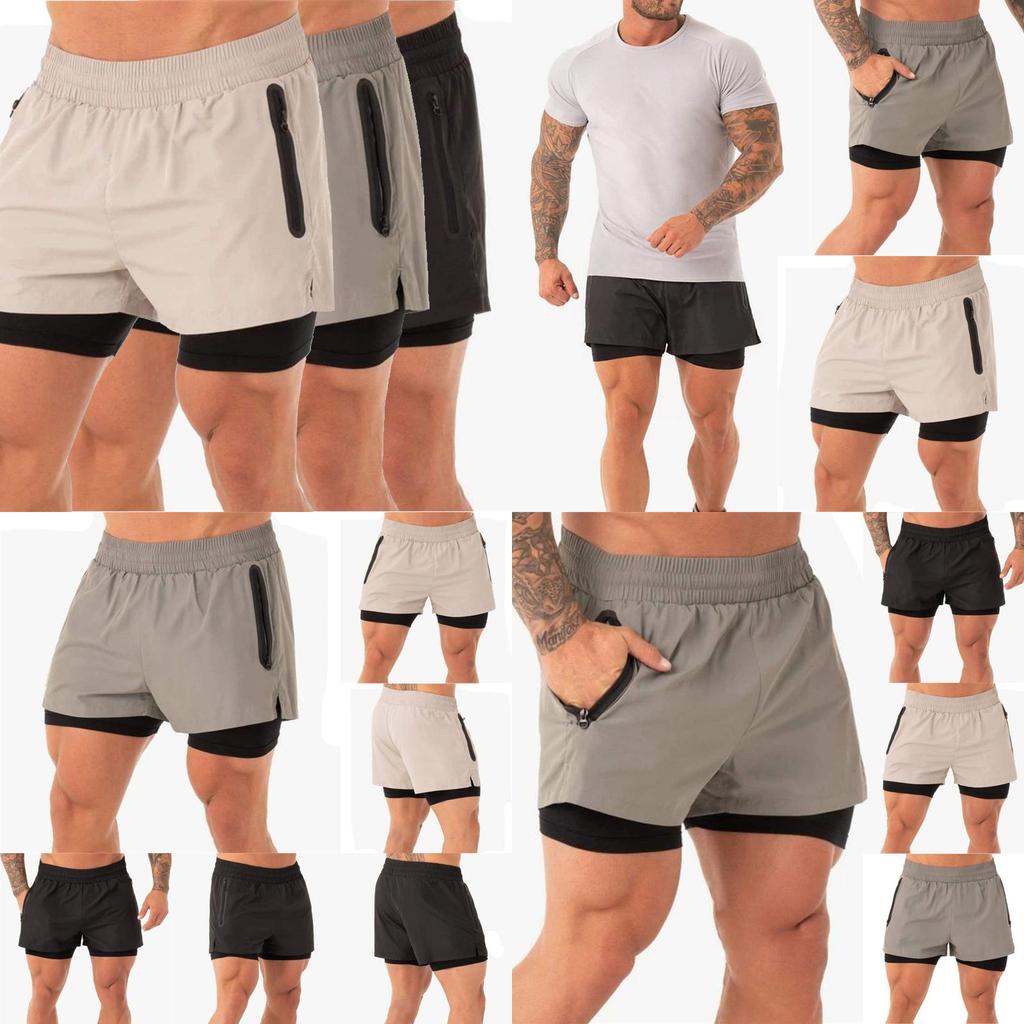 Men's Gym Sports Training Shorts With Breathable Mesh And Zippered Pockets