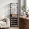 Industrial Wine Bar Cabinet Freestanding Liquor Cabinet 16-Bottle Wine Rack Glass Holder Rustic Brown