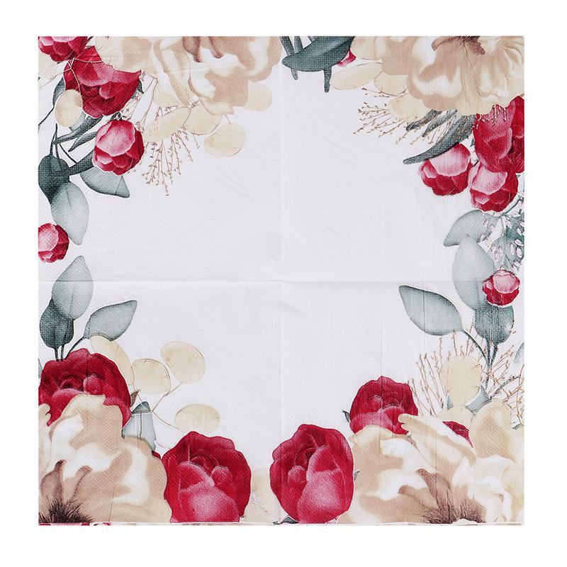 Bud Flower Disposable Printed Paper Napkins - Party Handkerchiefs Made from Wood Pulp