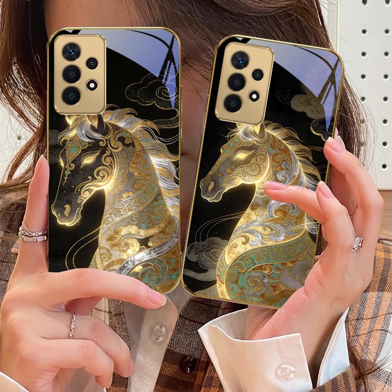Ruishou Golden Steed For Samsung A73 A72 A71 A42 A56 A55 A54 A53 A52s A52 A51 A36 A35 A34 A33 A32 A16 14 Golden glass phone case