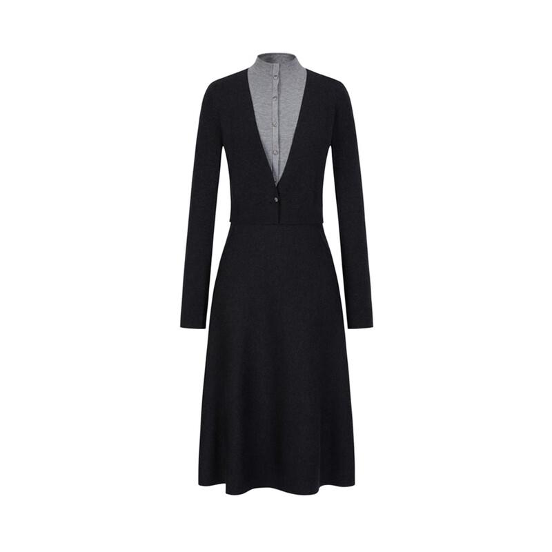 JZ ANNACOL Wool Blend Semi-Turtleneck Faux Two-Piece Mid-Length Dress