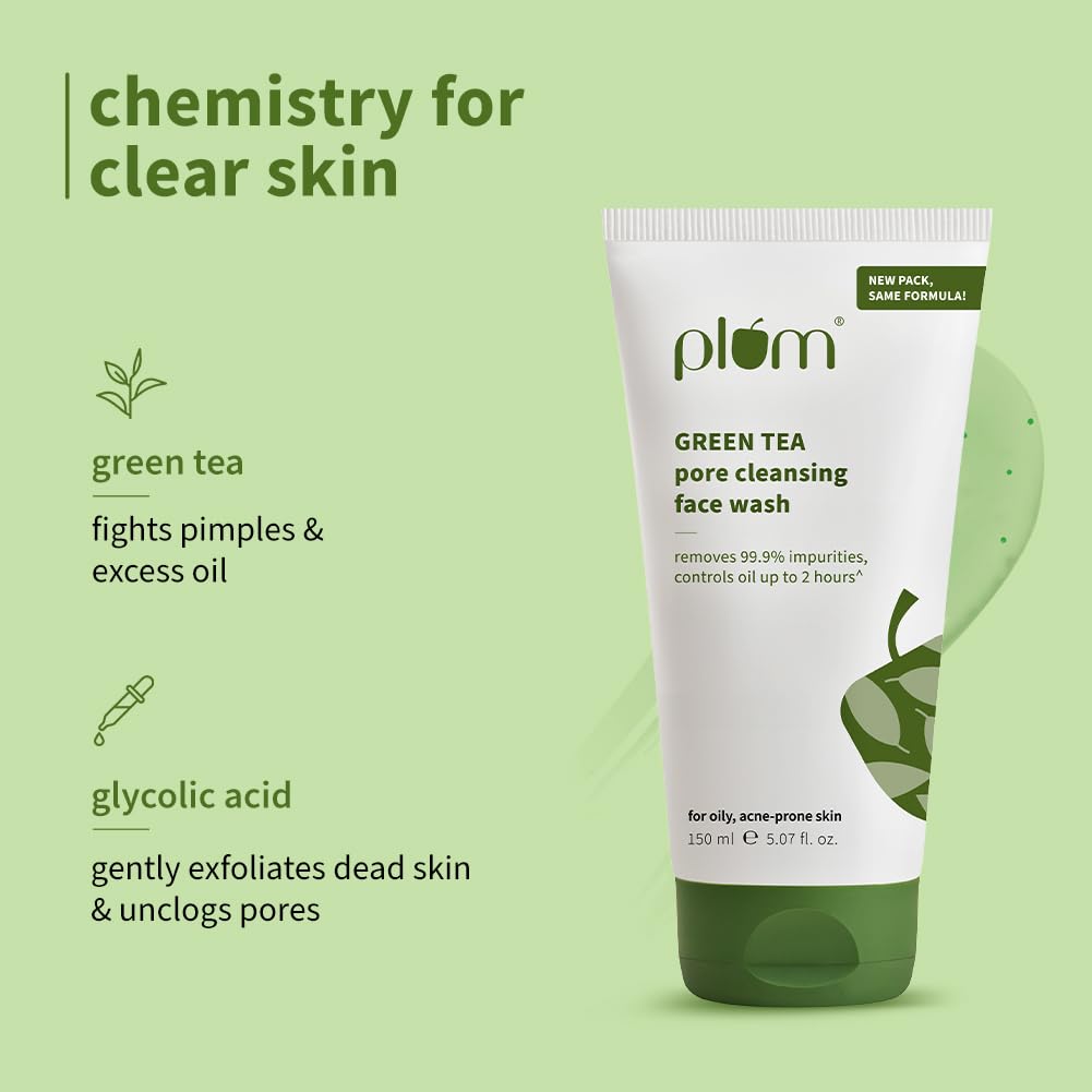 Plum Green Tea Pore Cleansing Face Wash 150ml Pack of 1 | Gentle Exfoliating, Non-Drying, Controls Oil
