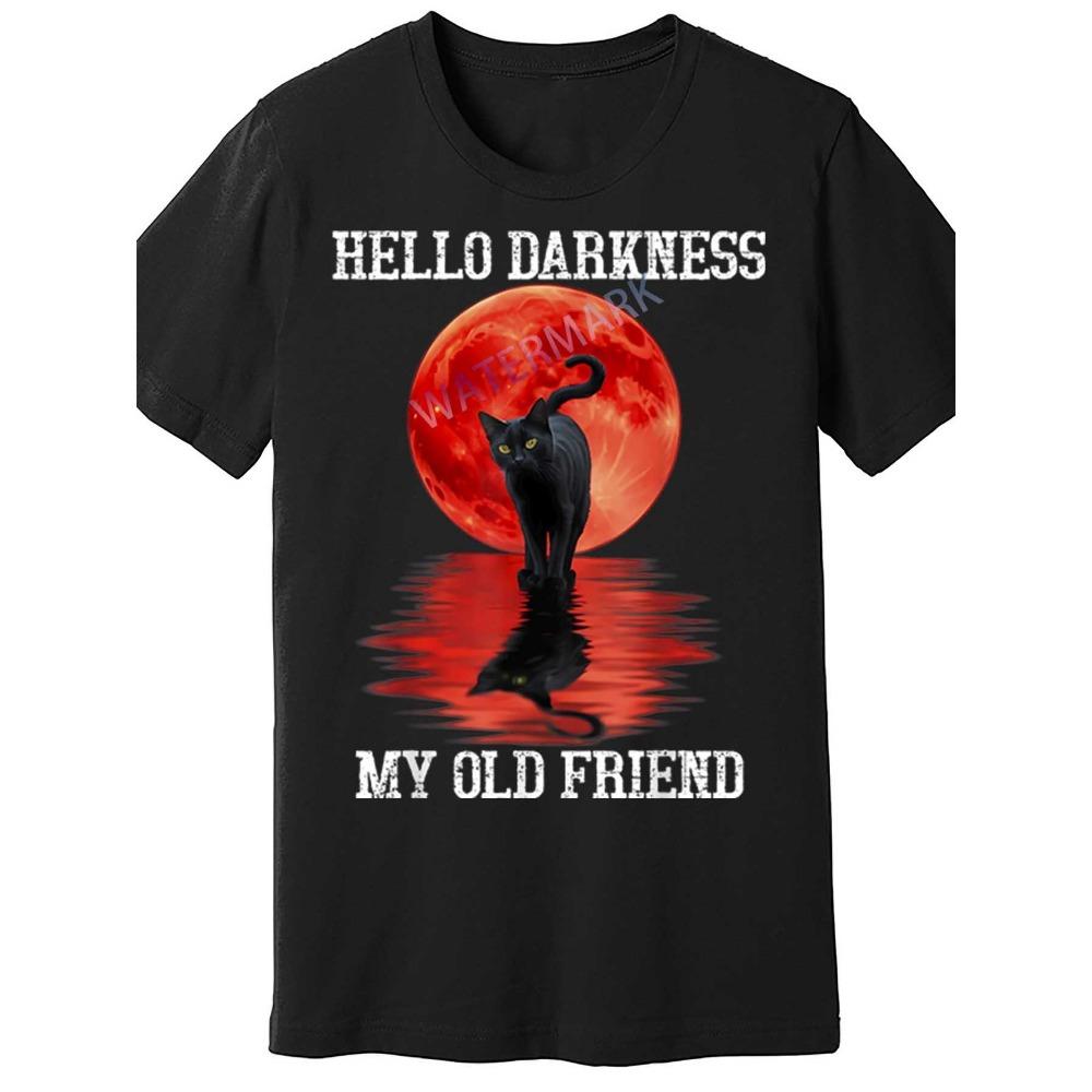

Men s Humorous T-shirt Black Cat Hello My Old Friend Soft Cotton Men s Trendy Short-Sleeved T-shirt 3XL