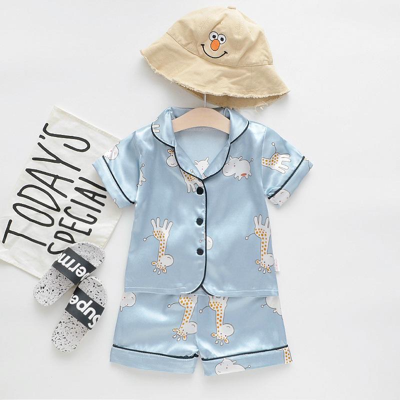 BB58 Mufurui Summer Kids' Silk Bear Cartoon Pajama Short Sleeve Two-Piece Set