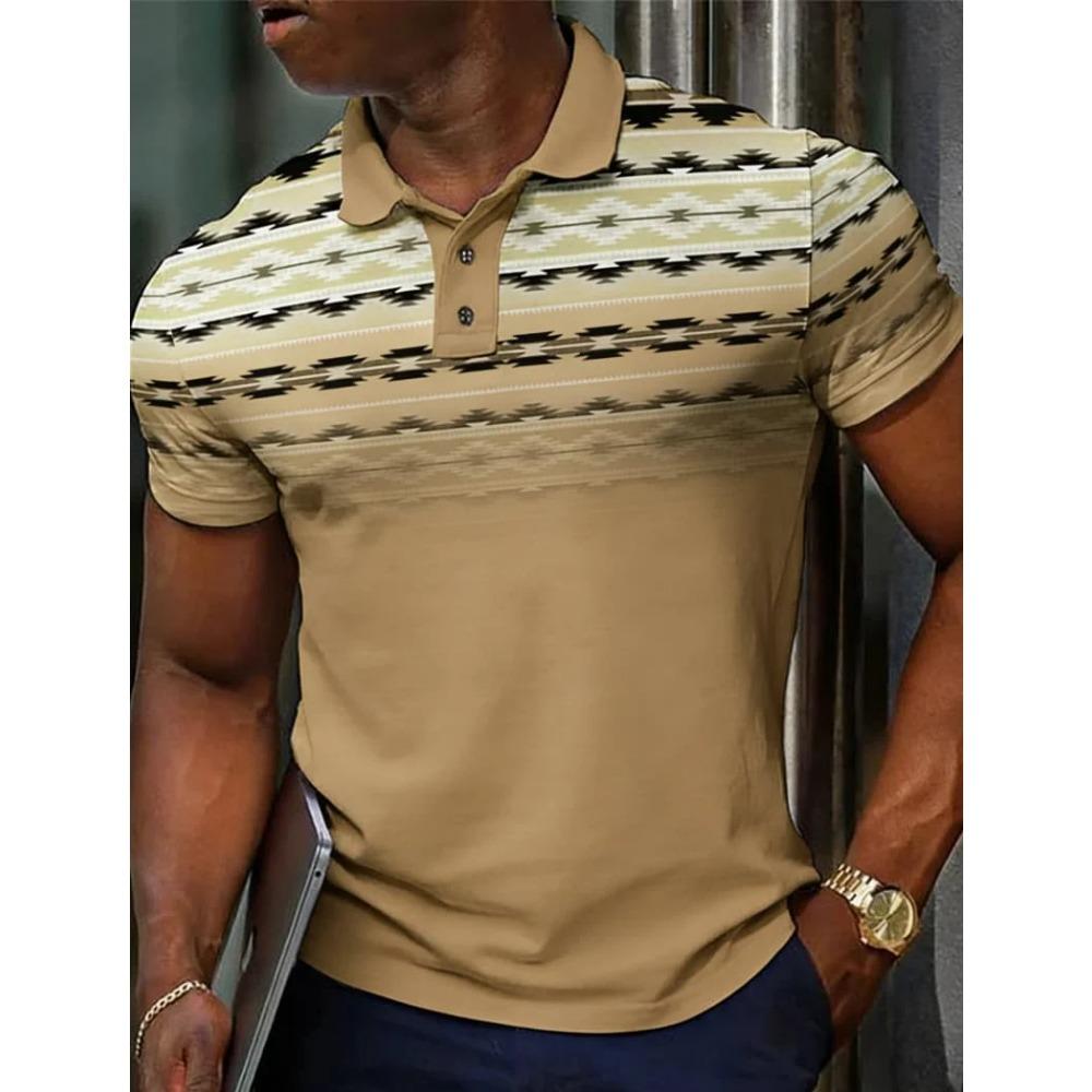 Vintage Ethnic Style Men's Digital Printing Pattern Short-sleeved Polo Shirt Fashionable Summer European and American Clothing