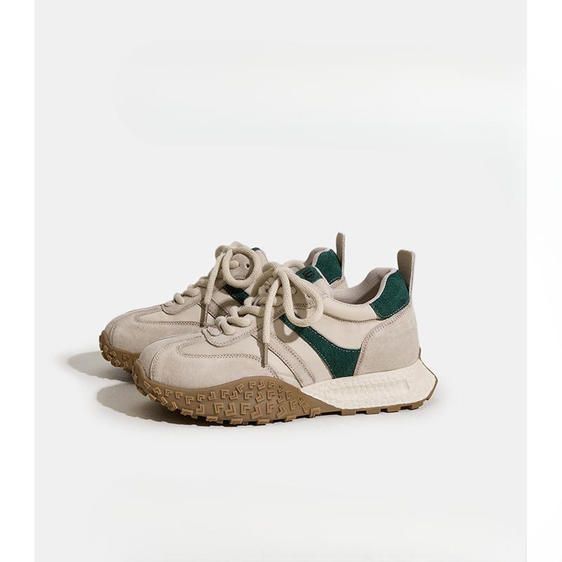 

Новые ретро немецкие тренировочные кроссовки для женщин, увеличивающие рост, универсальные и спортивные кроссовки «папины кроссовки» 40 зелёный/бежевый