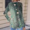 Women's Fashionable Casual Floral Retro Print Pleated Comfortable Round Neck Loose Long Sleeve T-shirt Top