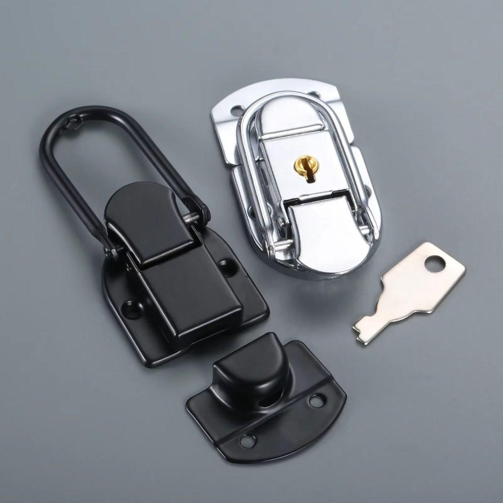92*50mm Box Latch Hasp with Key Silver/Black Lock Buckle Copper Core Cabinet Fastener Lock