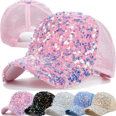 Hot Sale Fashionable Women's Sequin Baseball Cap Adjustable Outdoor Female Summer Trucker Hat Streetwear Dopamine Color Hat
