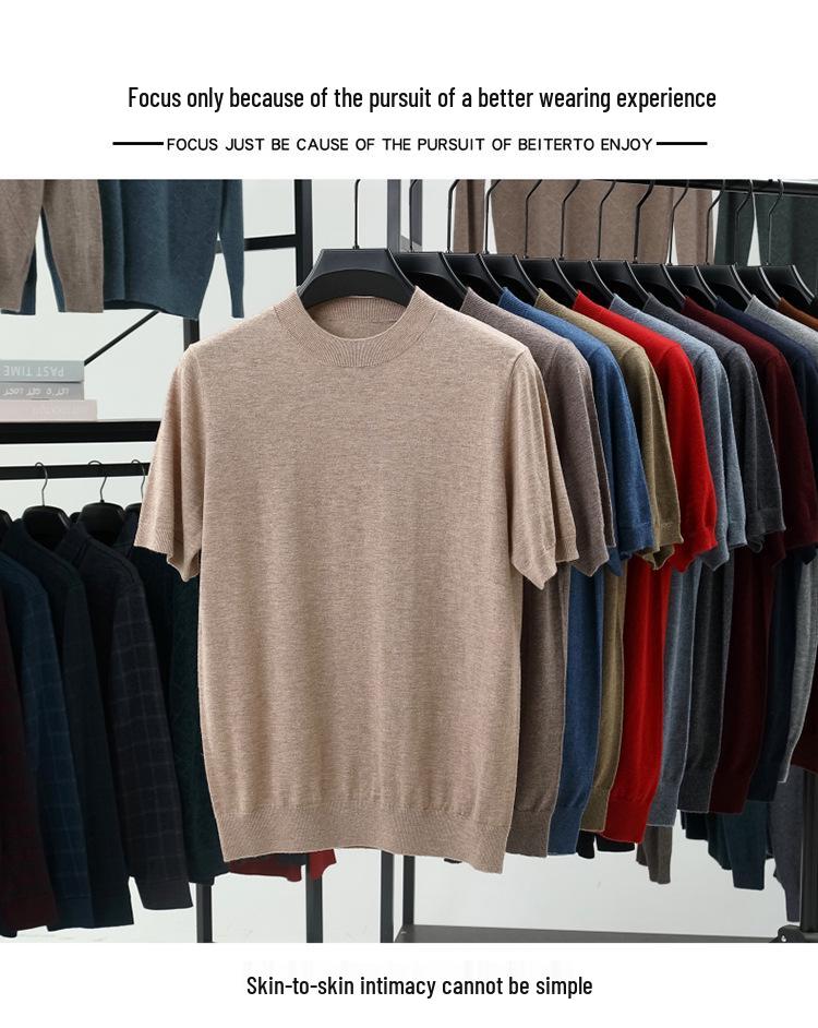 Men's 100% Wool Round Neck Sweater - Solid Color, Long Sleeve, High-End Casual Base Layer for Autumn/Winter