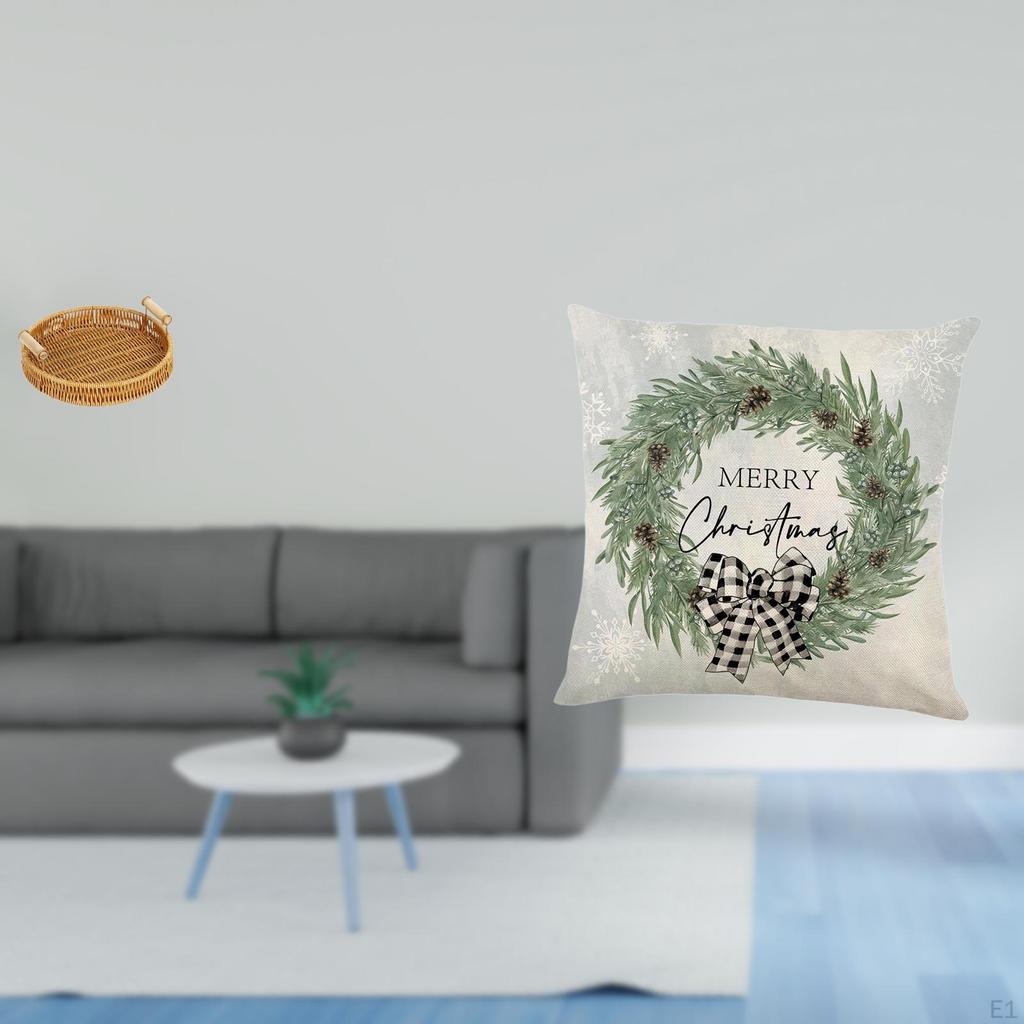 Festive Fruit Basket Snack Bowl And Bread Plate for Desktop with Christmas Pillow Cover Cushion Case