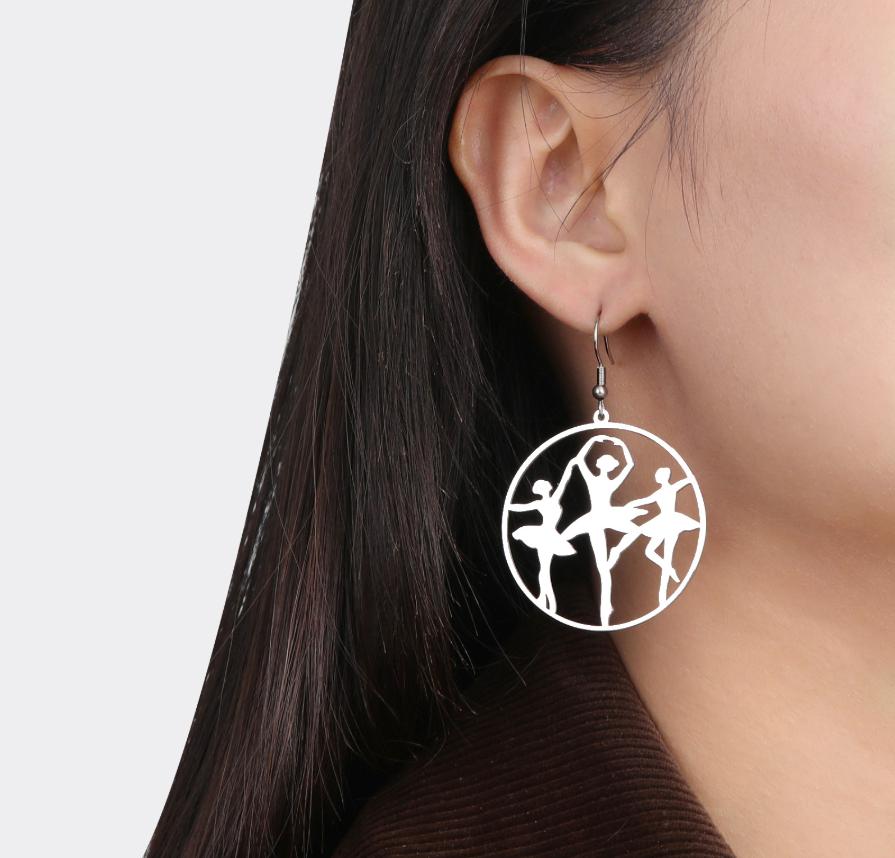 Dance Hollow Circle Ballerina Dangle Earrings Women Dancing Girls Silhouette Earrings Ballet Fashion Jewelry Gift Earrings