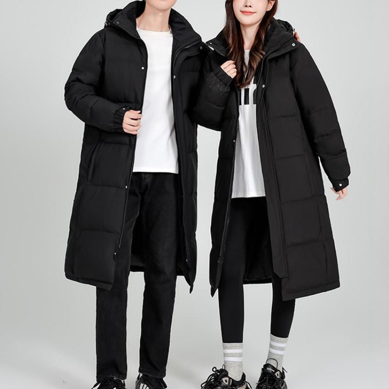Luxury high-end winter long over-the-knee solid color loose thick windproof down jacket for men and women couples