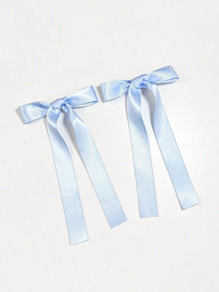 2 pieces of solid- long ribbon bow hairpins, classic and simple hairpin headwear, fashionable hair accessories for girls