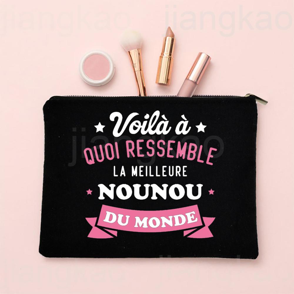 I Love My Nanny French Print Makeup Bag Travel Toiletries Organizer Pouch Women Cosmetic Case Zipper Bags Thanks Gift for Nounou
