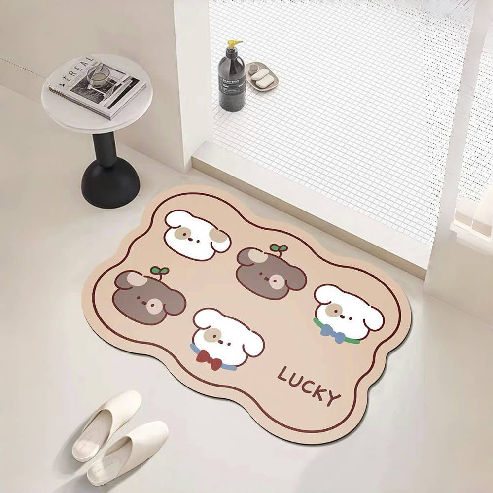 Cartoon Puppy Bathroom Absorbent Bathroom Mat Shower Room Door Mat Anti Slip  Dirt Resistant  Quick Drying  Anti Fall Cushion