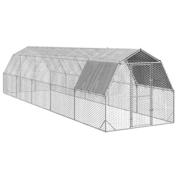 VidaXL Chicken Coop with Roof 2.5x10x2.25 M Galvanized Steel, Walk-in Chicken Run, Accessible Chicken Enclosure, Cage To 3328529
