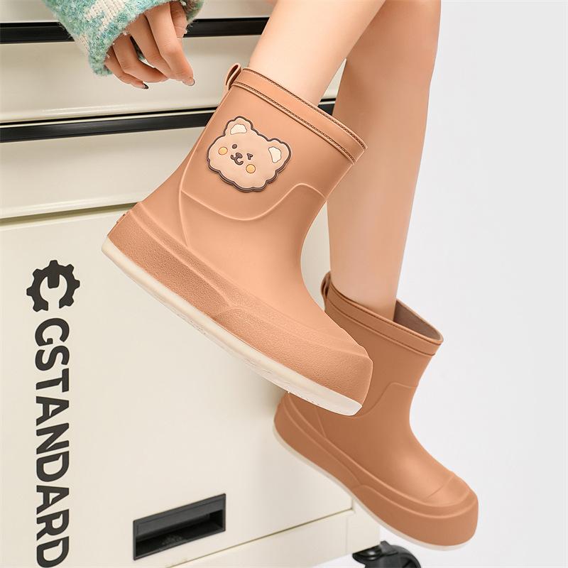 Women's Cute Rain Shoes Lightweight Rain Boots Outdoor Anti-Slip Soft Bottom Bear Boots Waterproof Garden Shoes