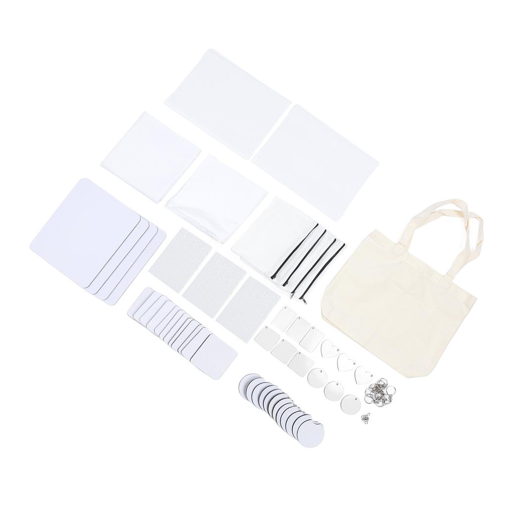 77PCS Sublimation Blank Set Heat Transfer Print Keychain Blanks for Makeup Bag Pillow Cover Mouse Pa